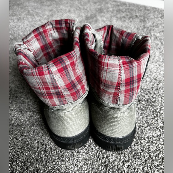 PALLADIUM Boots Men Size 13 Olive Green Canvas High Top Boots 02353090 Plaid - Picture 4 of 6